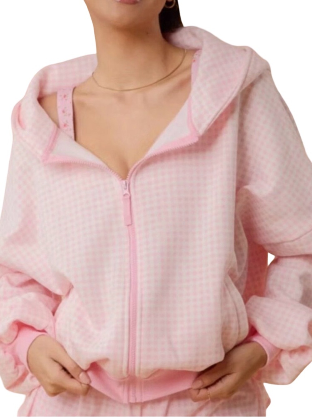 Blogilates Marshmallow Hoodie - Size Medium - Pink Gingham